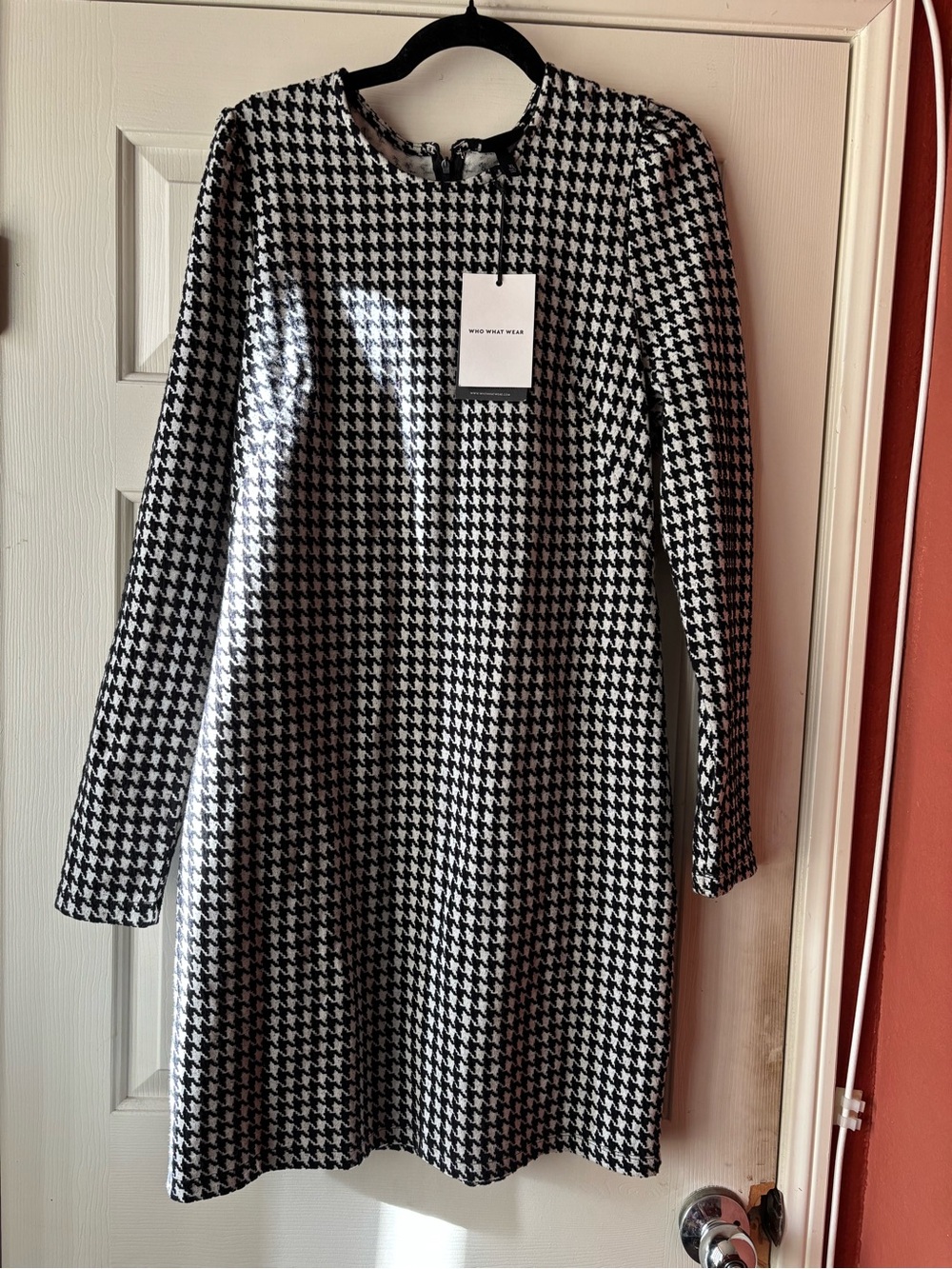 Who What Wear Black and White Houndstooth Long Sleeve Bodycon Dress XL NWT